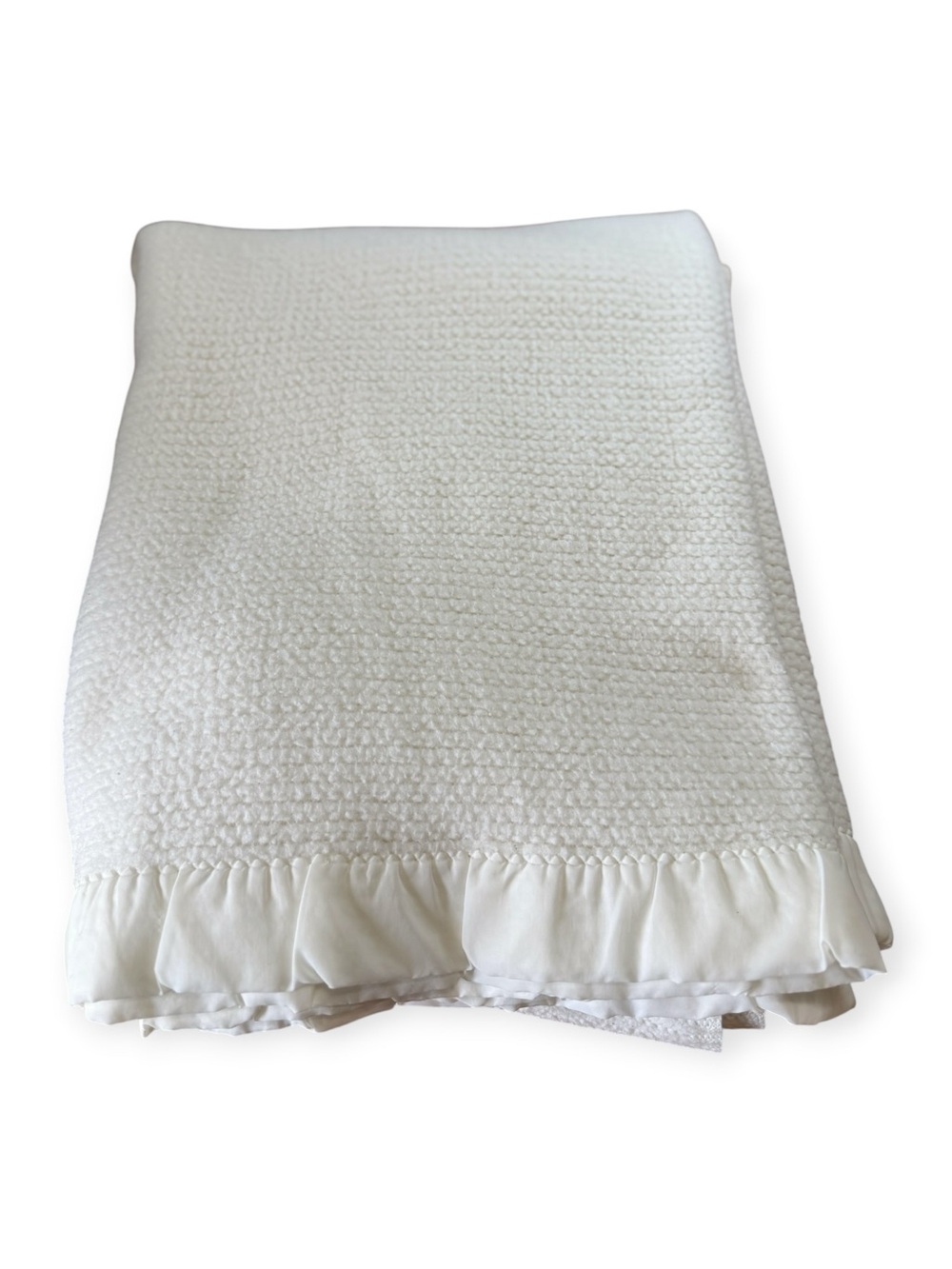 Vintage White Blanket Thermal Waffle Weave with White Satin Trim 86"L X 70”W